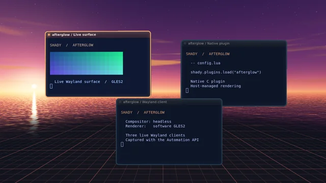Shady headless capture of afterglow: Procedural sky and sea